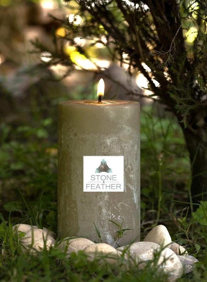 Stone & Feather Sage & Citrus Aromatic Paraffin Wax Rustic Big Pillar Candle, Size-3x6 inches, Suitable for Diwali, Aromatherapy, Home Decoration, Party Decoration. - Image 1
